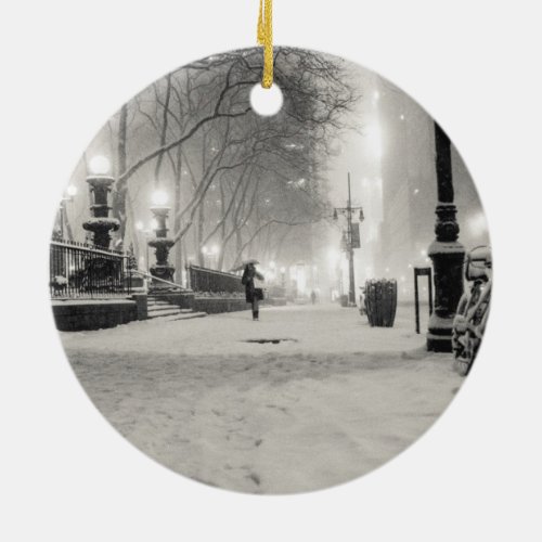 New York Winter _ Snowy Night _ Bryant Park Ceramic Ornament
