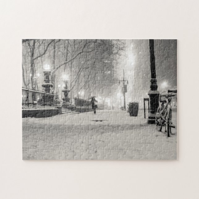 New York Winter - Snowy Night - Bryant Park Jigsaw Puzzle (Horizontal)