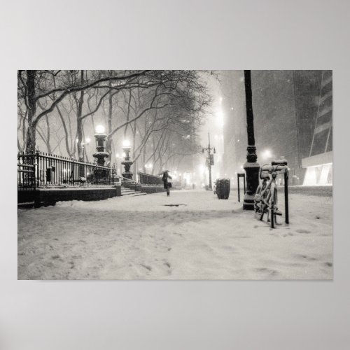 New York Winter _ Snowy Night _ Bryant Park Poster