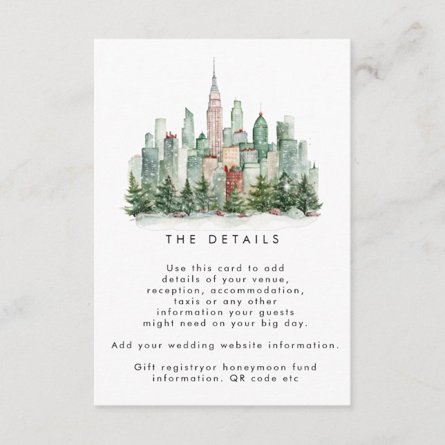 New York winter wedding details information card (Front)