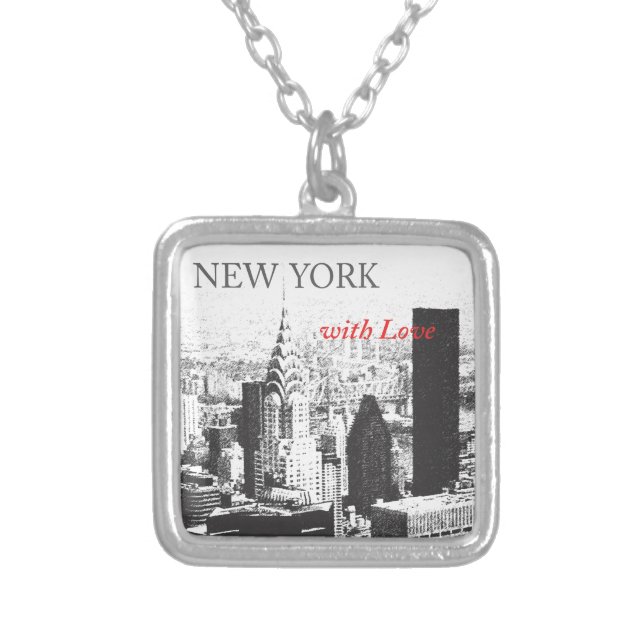 New York with Love Silver Plated Necklace (Front)