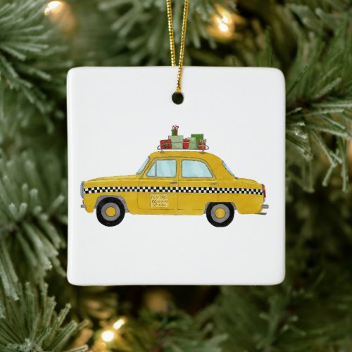 New York Yellow Cab Taxi Christmas  Gifts Ceramic Ornament
