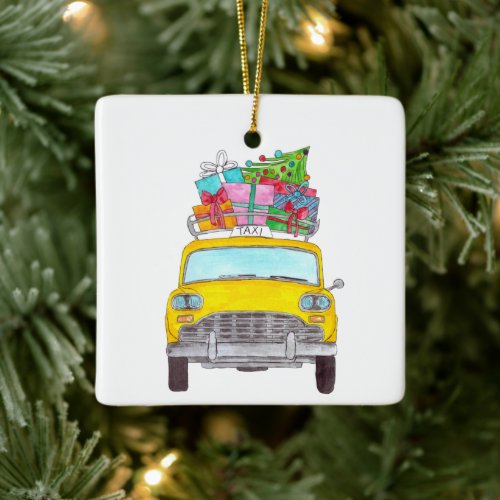 New York Yellow Cab Taxi Christmas Gifts Ceramic Ornament