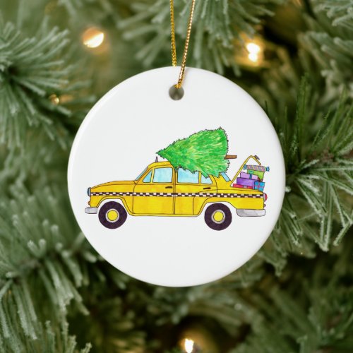 New York Yellow Cab Taxi Christmas Gifts Ceramic Ornament