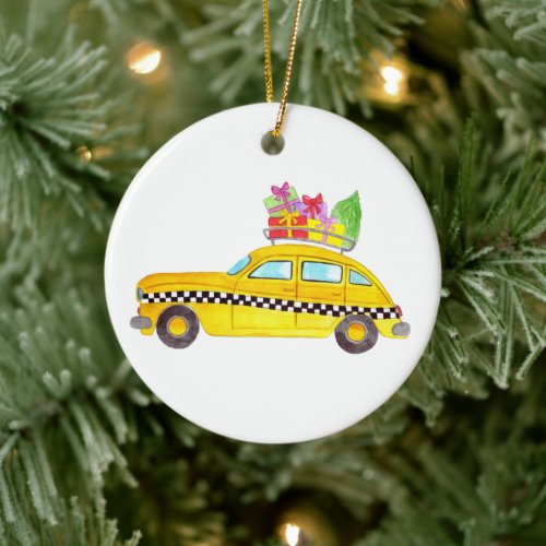 New York Yellow Cab Taxi Christmas Gifts Ceramic Ornament