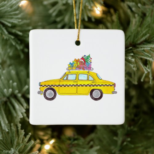 New York Yellow Cab Taxi Christmas Gifts Ceramic Ornament