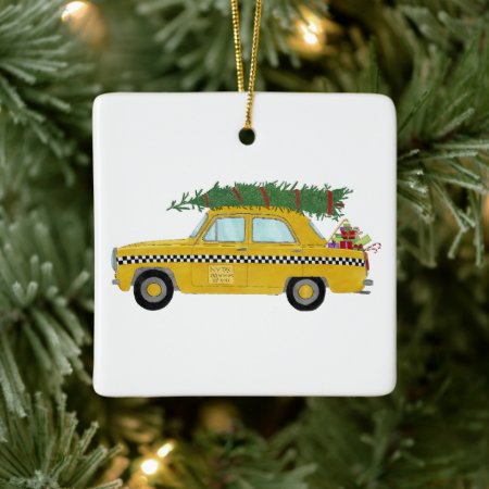New York Yellow Cab Taxi Christmas Tree Ceramic Ornament