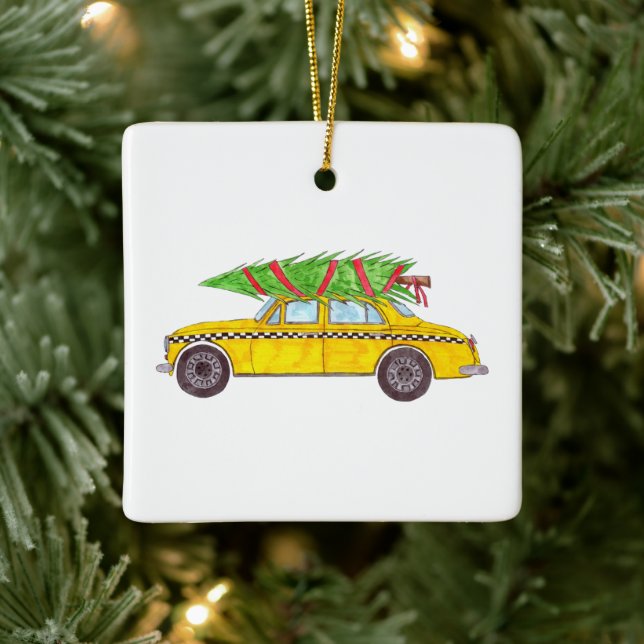 New York Yellow Cab Taxi Christmas Tree Ceramic Ornament (Tree)