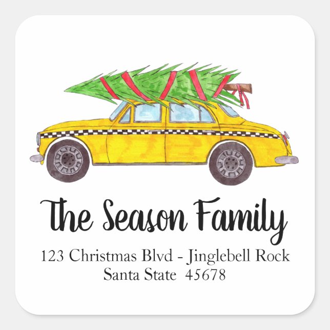 New York Yellow Cab Taxi Christmas tree Square Sticker (Front)
