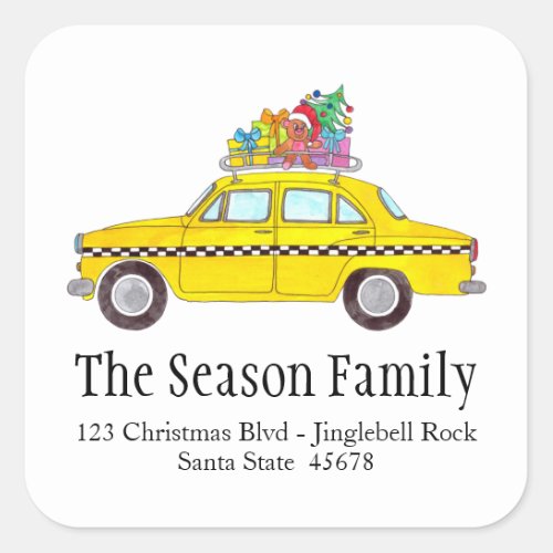 New York Yellow Cab Taxi with Christmas Gifts Square Sticker