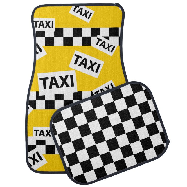 New York Yellow Taxi Cab Checkerboard Patterned Car Floor Mat (Set)