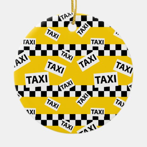New York Yellow Taxi Cab Driver Checkerboard Ceramic Ornament
