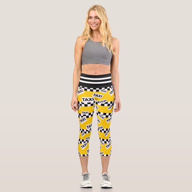 New York Yellow Taxi Cab Pattern Capri Leggings (Front)