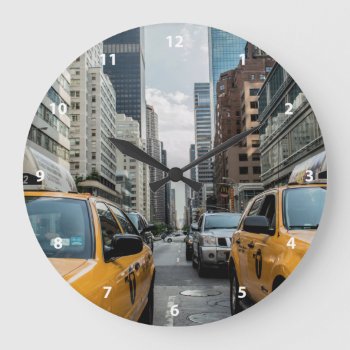 New York Yellow Taxi Cabs Large Clock by GiftsGaloreStore at Zazzle