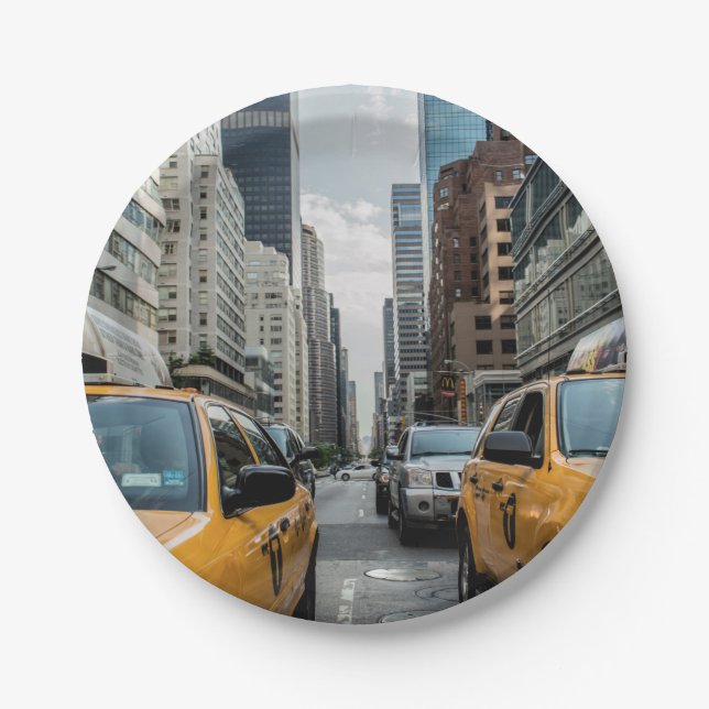 New York Yellow Taxi Cabs Paper Plates (Front)