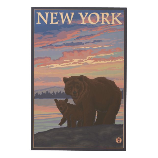New YorkBear and Cub Wood Wall Art (Front)