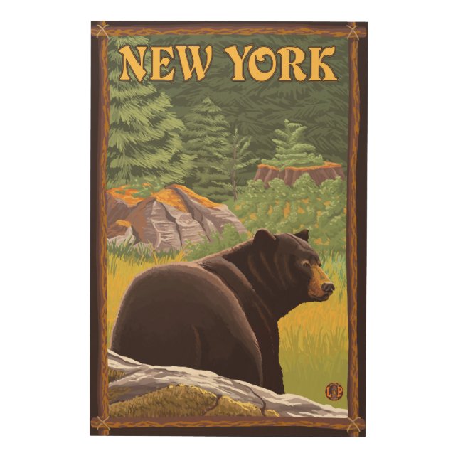 New YorkBlack Bear in Forest Wood Wall Art (Front)