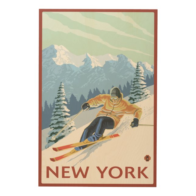 New YorkDownhill Skier Scene Wood Wall Art (Front)