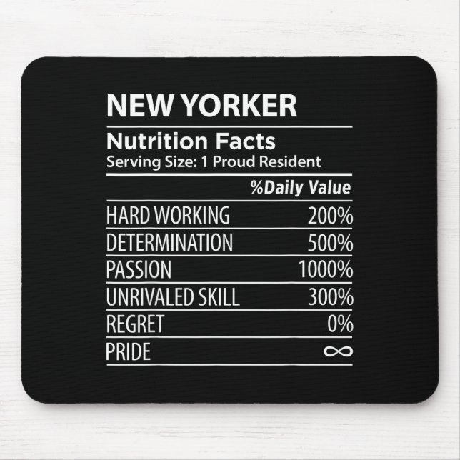 New Yorker Nutrition Facts Funny New York Pride  Mouse Pad (Front)