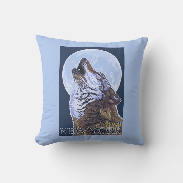 New YorkHowling Wolf Throw Pillow (Front)