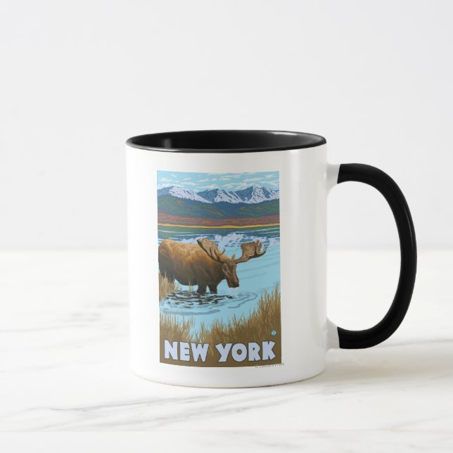New YorkMoose Drinking in Lake Mug (Right)