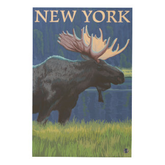 New YorkMoose in the Moonlight Wood Wall Art