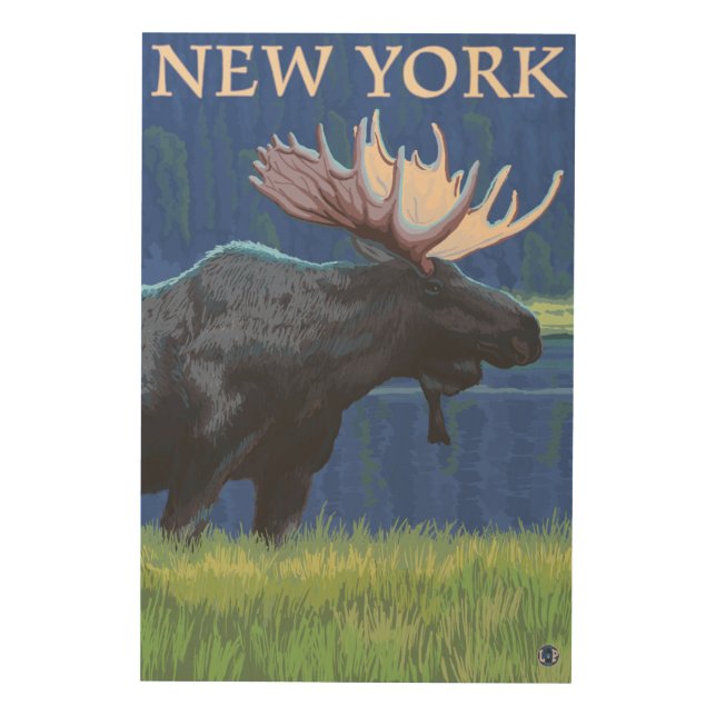 New YorkMoose in the Moonlight Wood Wall Art (Front)