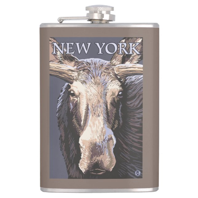 New YorkMoose Up Close Flask (Front)