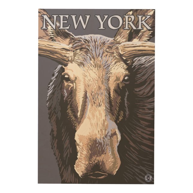 New YorkMoose Up Close Wood Wall Art (Front)