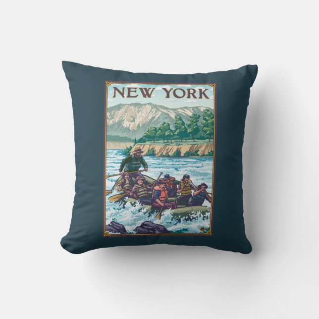 New YorkRiver Rafting Scene Throw Pillow (Front)