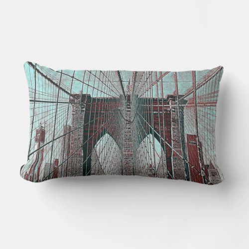 New Yorks Brooklyn Bridge and Freedom Tower Lumbar Pillow