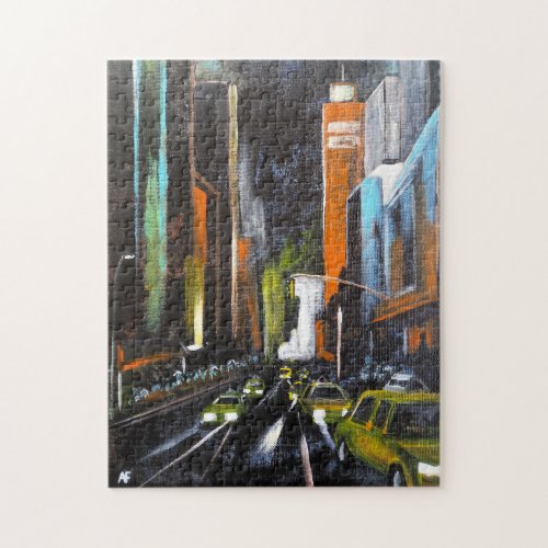 New York's Electric Midnight Painting - Alfred Fox Jigsaw Puzzle