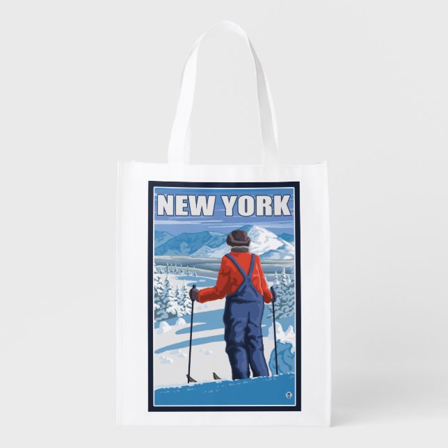 New YorkSkier Admiring View Grocery Bag (Front)