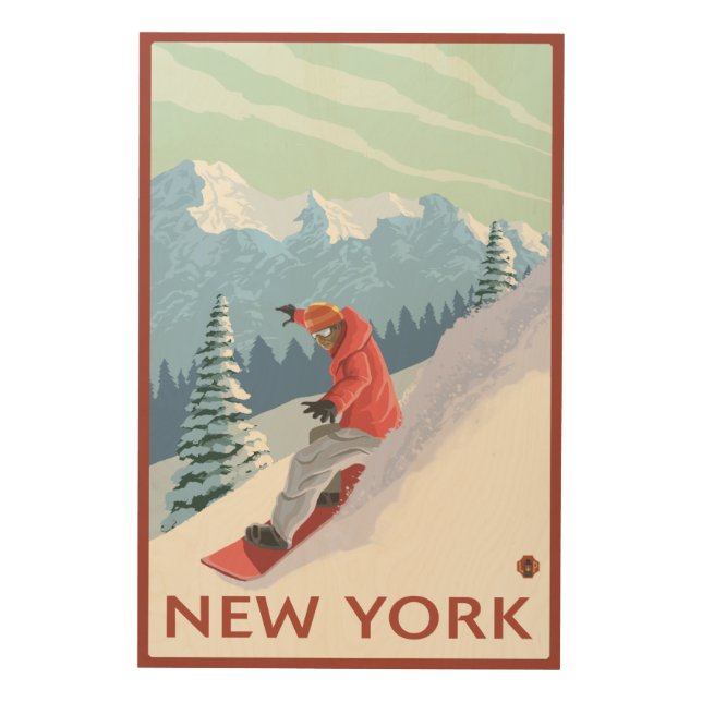 New YorkSnowboarder Scene Wood Wall Art (Front)