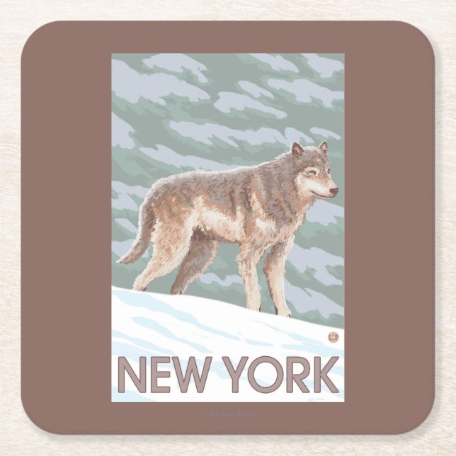 New YorkWolf Scene Square Paper Coaster (Front)