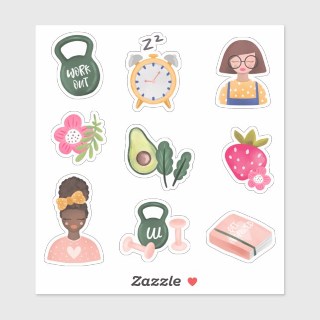 New You | New Year Resolutions Girly Illustrative Sticker (Sheet)