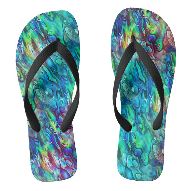 New Zealand Abalone Paua Shell Pattern 1 Flip Flops (Footbed)