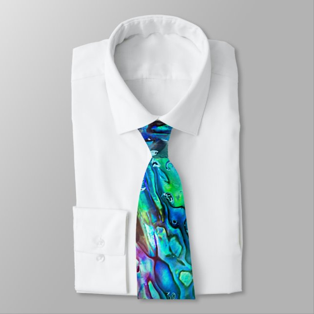 New Zealand Abalone Paua Shell Pattern 1 Neck Tie (Tied)