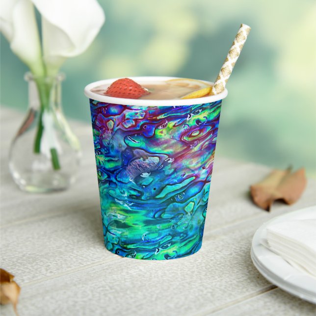 New Zealand Abalone Paua Shell Pattern 1 Paper Cups (Insitu)