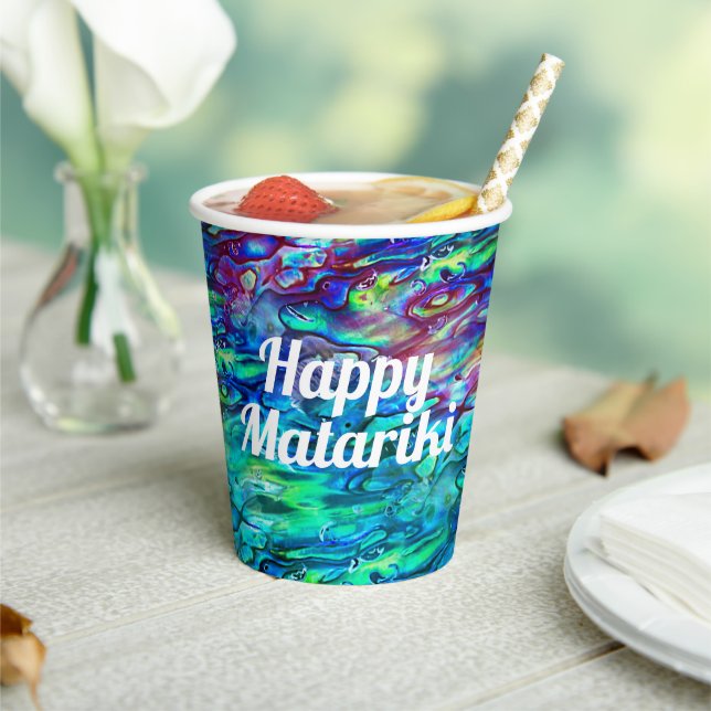 New Zealand Abalone Paua Shell Pattern 1 Paper Cups (Insitu)