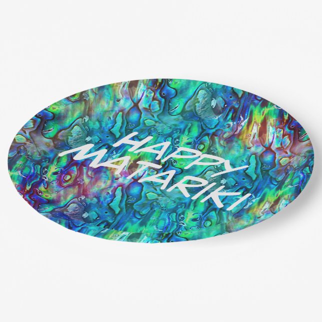 New Zealand Abalone Paua Shell Pattern 1 Paper Plates (Angled)