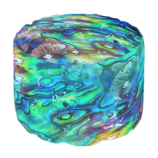 New Zealand Abalone Paua Shell Pattern 1 Pouf (Angled Front)