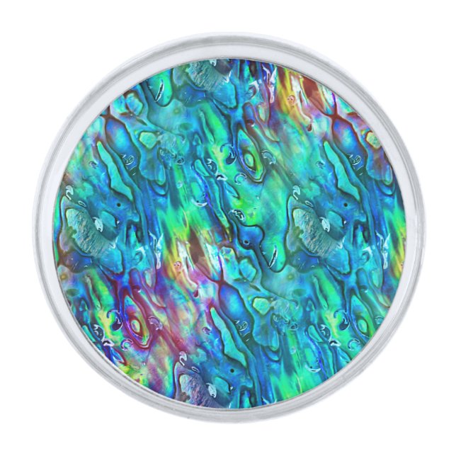 New Zealand Abalone Paua Shell Pattern 1 Silver Finish Lapel Pin (Front)
