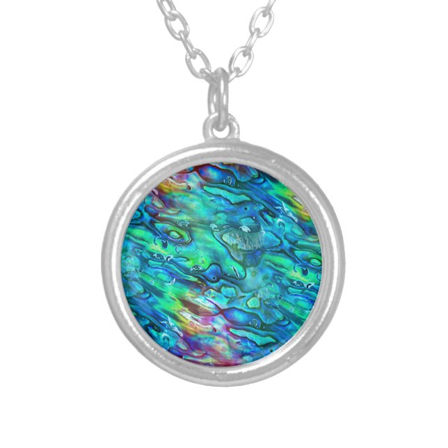 New Zealand Abalone Paua Shell Pattern 1 Silver Plated Necklace (Front)