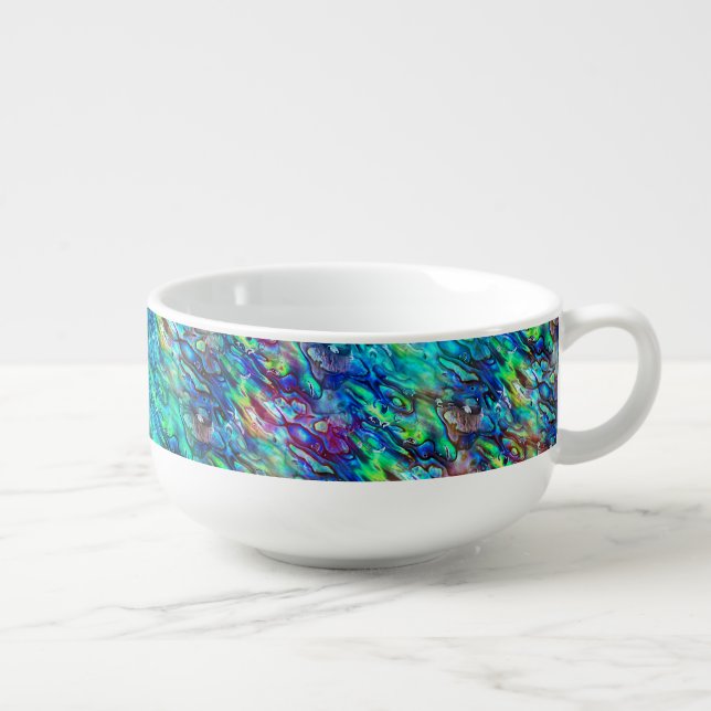 New Zealand Abalone Paua Shell Pattern 1 Soup Mug (Left)