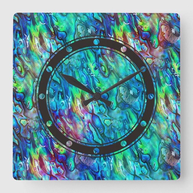 New Zealand Abalone Paua Shell Pattern 1 Square Wall Clock (Front)