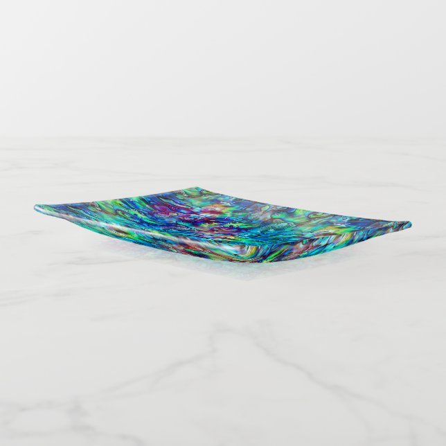 New Zealand Abalone Paua Shell Pattern 1 Trinket Tray (Angled)