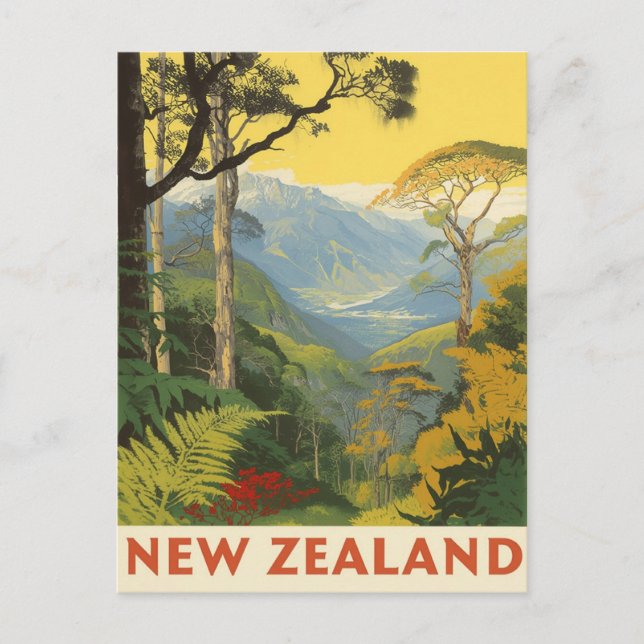 New Zealand Alpine Mountains & Lake Vintage Travel Postcard (Front)