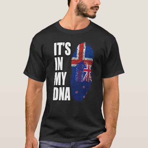 New Zealand And Icelandic Mix DNA Flag Heritage T_Shirt