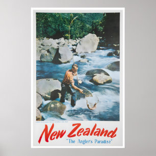 New Zealand Art Travel Poster NZ Fishing Print